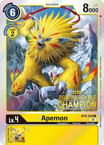 Apemon [Bt6-038] (2022 Championship Online Regional) (Online Champion) [Double Diamond Promos] 1