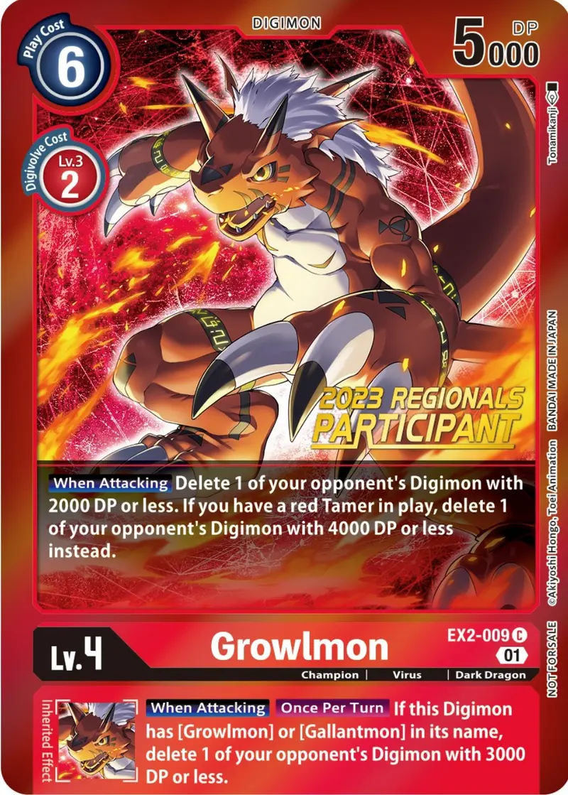 Growlmon [Ex2-009] (2023 Regionals Participant) [Digital Hazard Promos] 1
