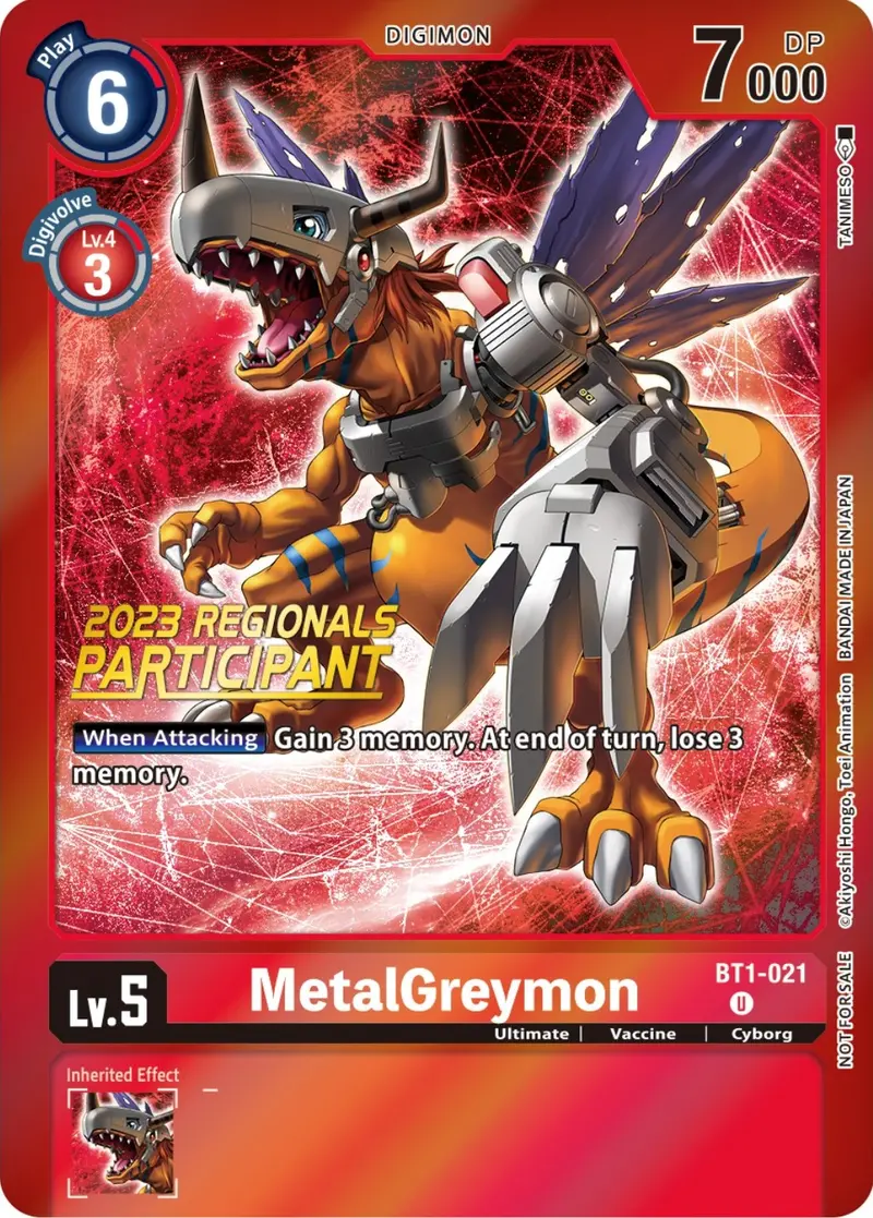 Metalgreymon [Bt1-021] (2023 Regionals Participant) [Release Special Booster Promos] 1