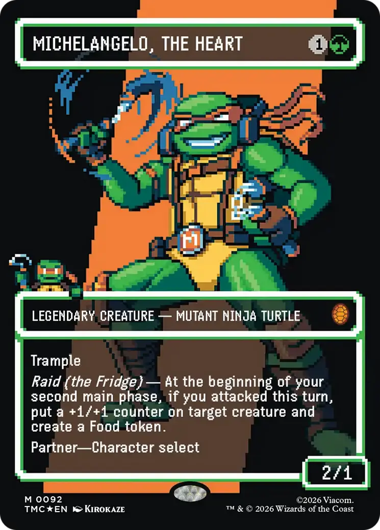 Michelangelo, The Heart (0093) (Borderless) (Surge Foil) [Teenage Mutant Ninja Turtles Commander] 1