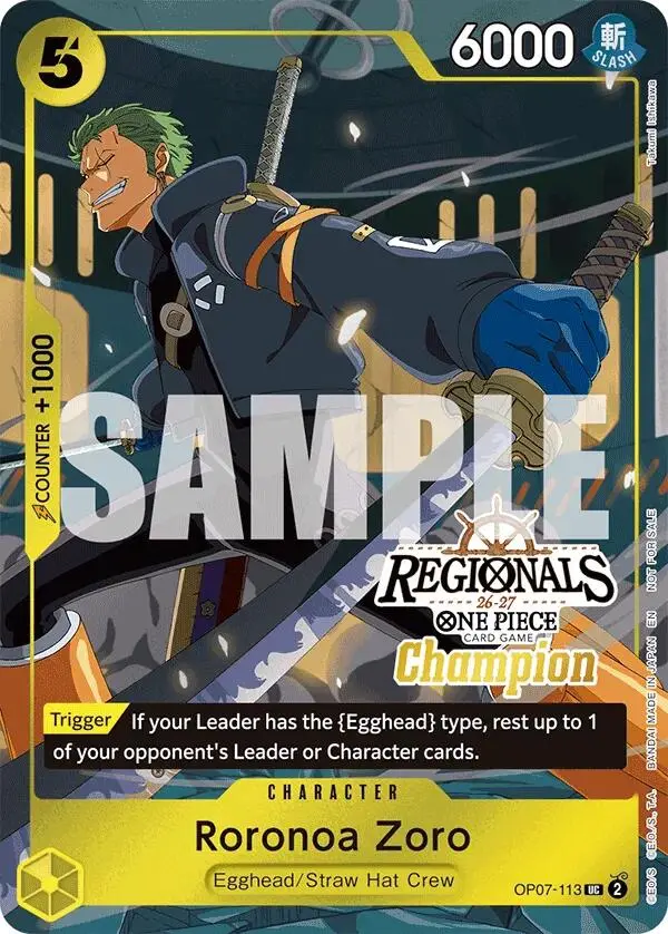 Roronoa Zoro (Regionals Champion Card Set 26-27) [One Piece Promotion Cards] 1
