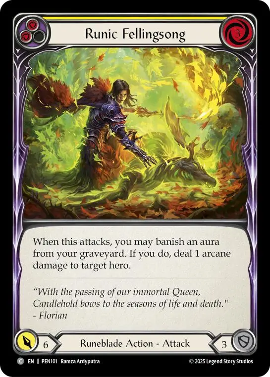 Runic Fellingsong (Yellow) (Rainbow Foil) [Pen101] (Compendium Of Rathe)  Rainbow Foil 1