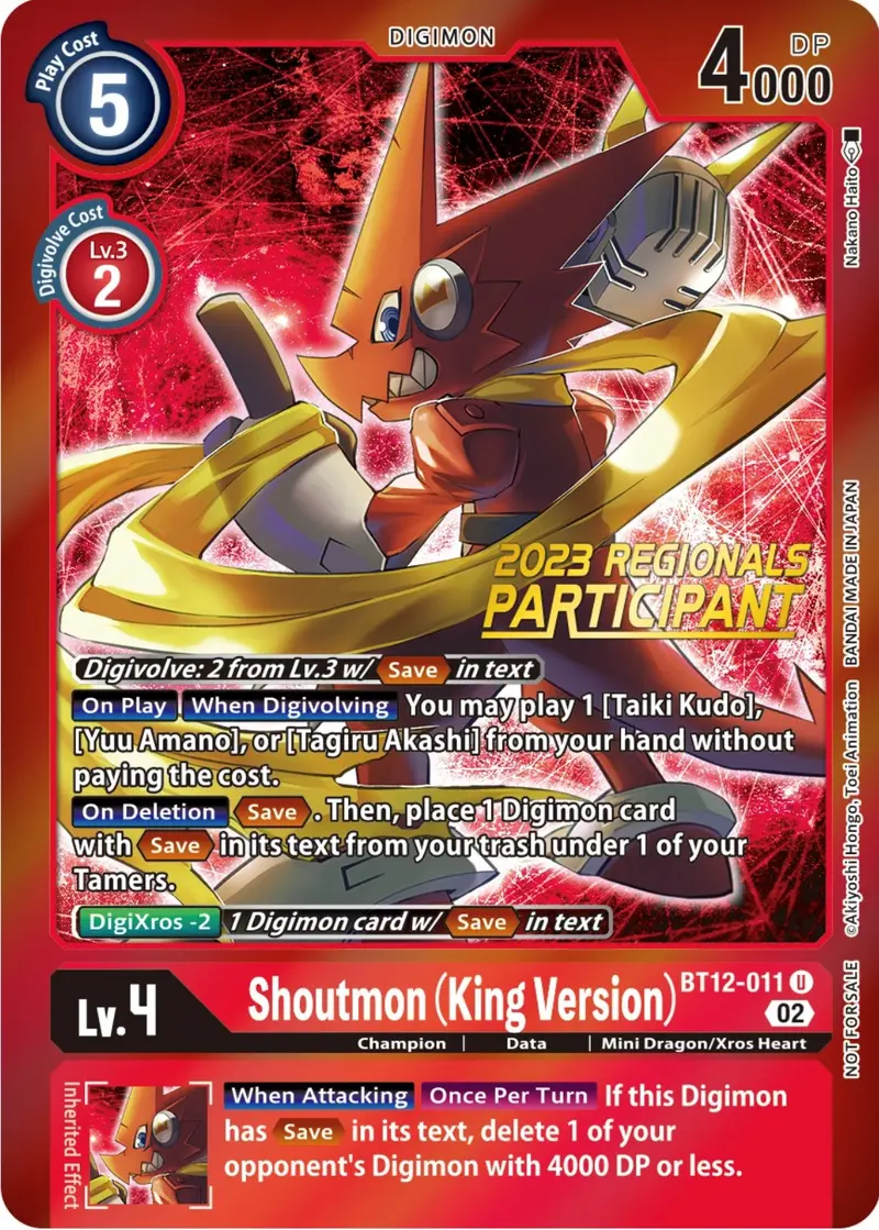 Shoutmon (King Version) [Bt12-011] (2023 Regionals Participant) [Across Time Promos] 1