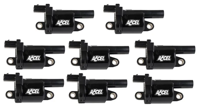 Accel Direct Ignition Coil Set – Oem-Style Round Coils, Black Finish, 8-Pack (140080-8) 1