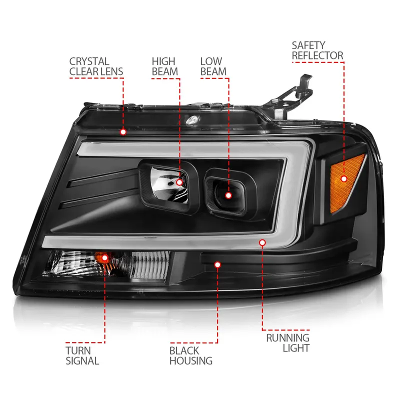 Anzo Usa 111541 Dual Projector Headlights – Clear Lens, Black Housing With Integrated Light Bar (Pair) 1