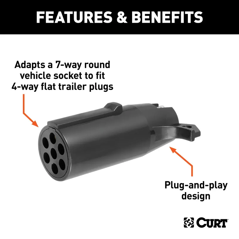Curt 57040 7-Way Round To 4-Way Flat Trailer Wiring Adapter For Vehicle Side 1