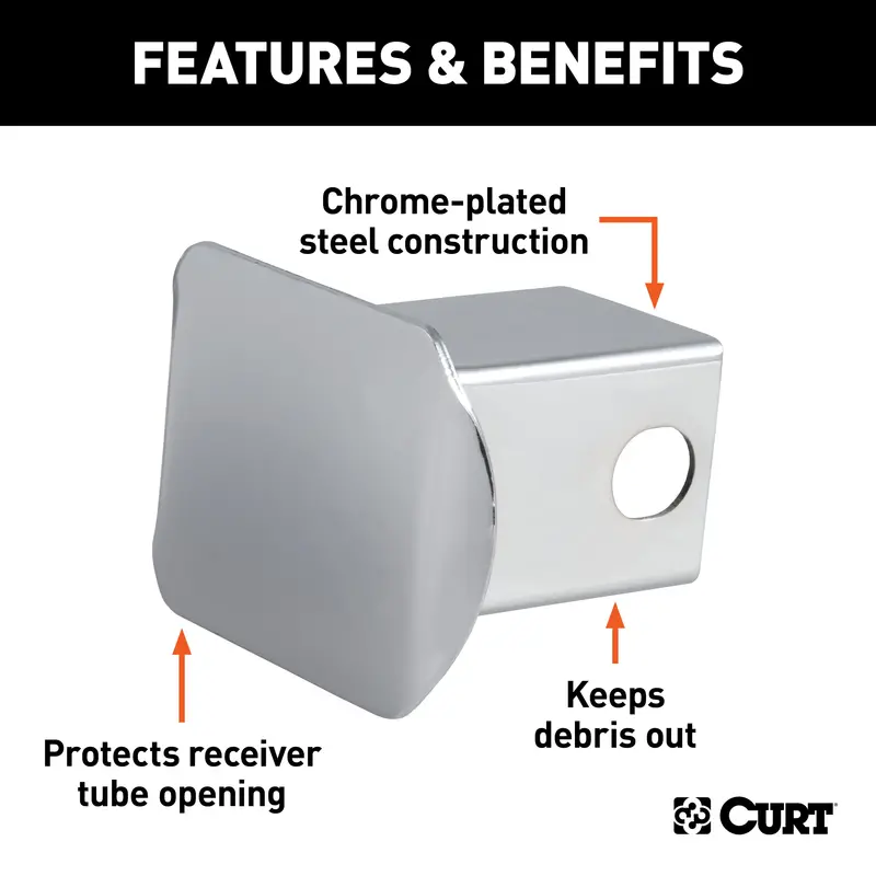 Curt Chrome Trailer Hitch Cover – Stylish 2-Inch Receiver Plug With Polished Finish 1