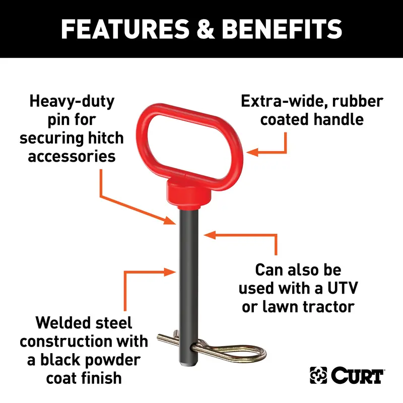 Curt Clevis Pin Hitch – 1/2" X 3-5/8", Rubber-Coated Handle & Retaining Clip Included 1