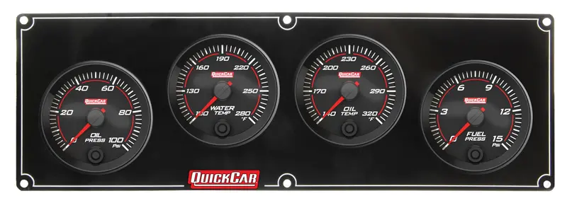 Quickcar 69-4021 Redline 4-In-1 Gauge Panel – Oil Pressure, Water Temperature, Oil Temperature, Fuel Pressure 1