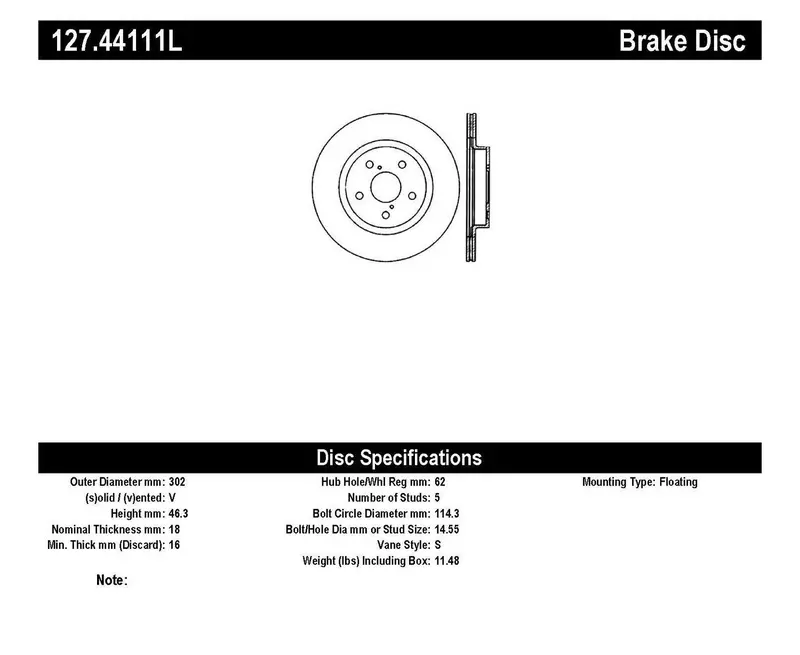 Stoptech 127.44111L Front Left Sport Brake Rotor – Drilled And Slotted 1