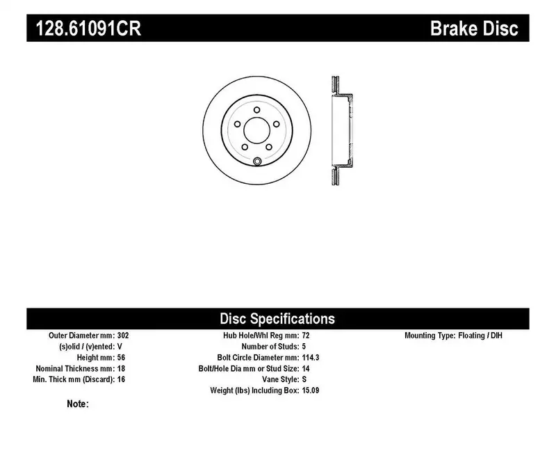 Stoptech 128.61091Cr Rear Right Cryo-Drilled Brake Rotor – Sport Series 1