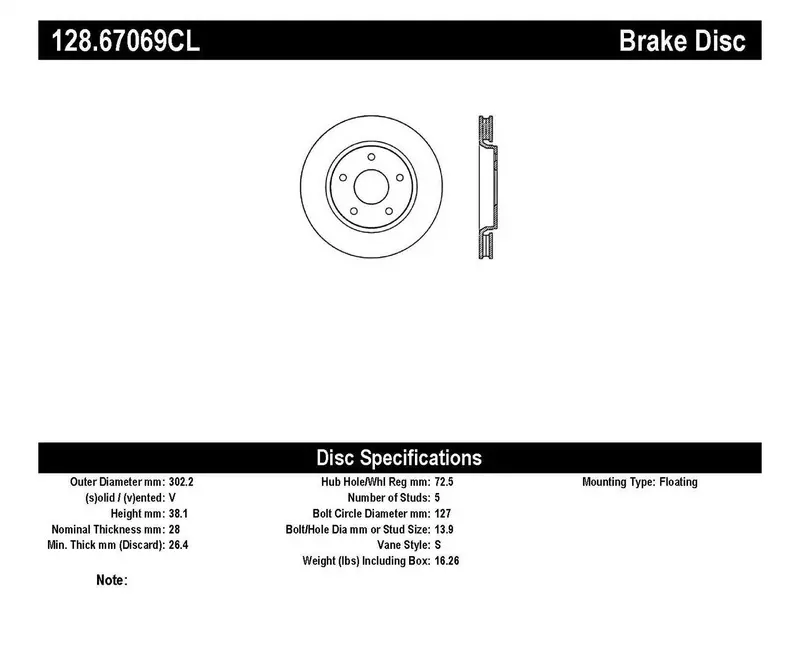 Stoptech 128.67069Cl Stoptech Sport Cryo Cross Drilled Brake Rotor; Front Left 1