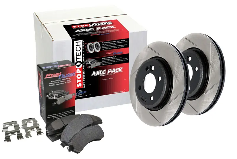 Stoptech 937.62058 Street Performance Front Brake Kit – Slotted Rotors And Pads 1