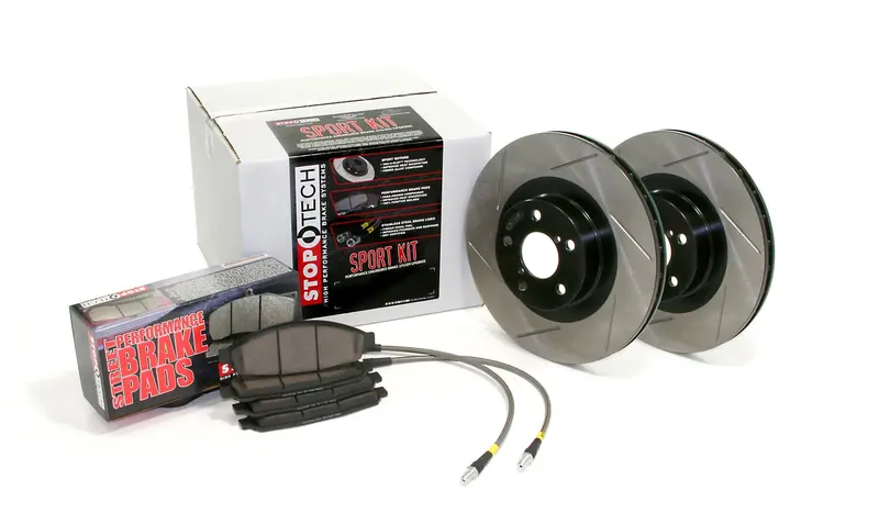Stoptech 977.40009R Sport Axle Pack – Slotted Rear Brake Kit With Stainless Steel Lines 1