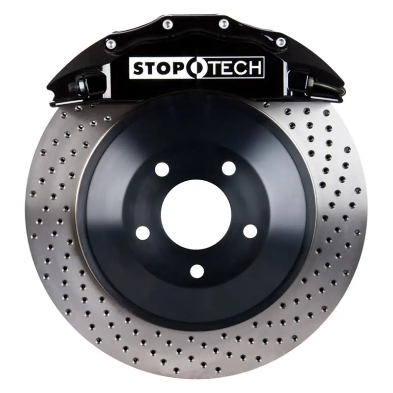 Stoptech Big Brake Kit – Front Upgrade With Black Calipers & Drilled One-Piece Rotors (82.242.6100.52) 1