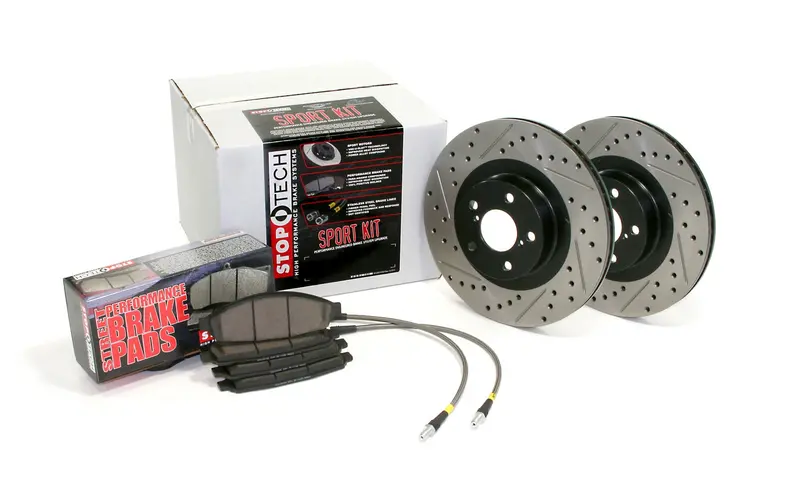 Stoptech Sport 4-Wheel Brake Kit – Slotted & Drilled Rotors With Brake Lines (978.44013) 1