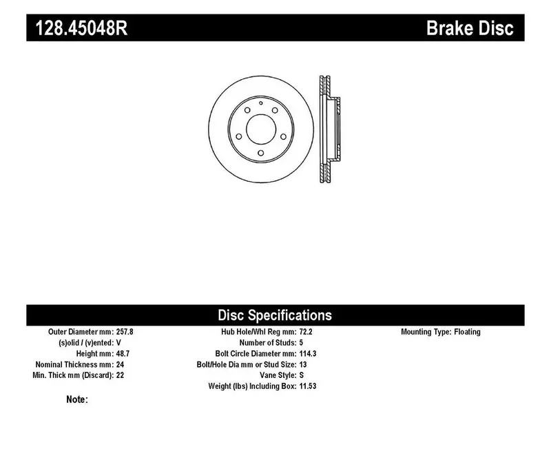 Stoptech Sport Cross-Drilled Front Right Brake Rotor – Model 128.45048R 1